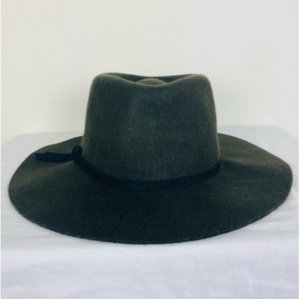 Lucky Brand army green wool wide brim fedora.